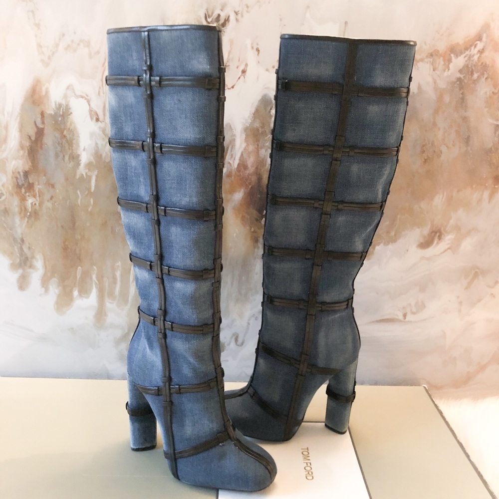 Tom Ford Blue Denim Tall Boots